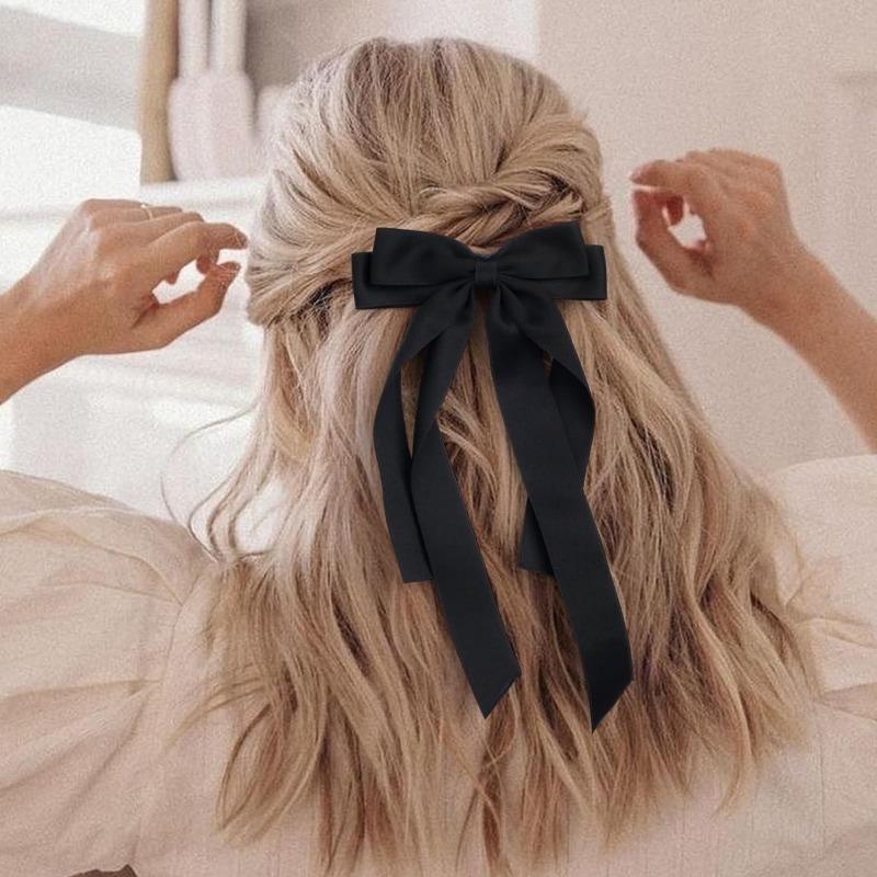 Fabric Ribbon Bow Hairpin For Women Girls Hair Clips Solid Color Bow Hair Accessories