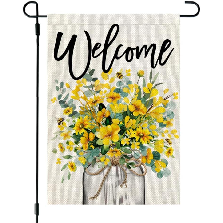 Summer Floral Garden Flag Mason Jar Double Sided Small Holiday Flag for Outside Yard | Polyester Material, Multipurpose Use