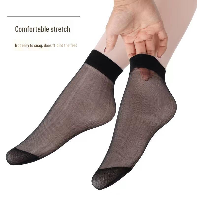 Women's Ultra-Thin Breathable Crystal Short Socks - Anti-Snag, Invisible, Shallow Mouth, Black & Nude
