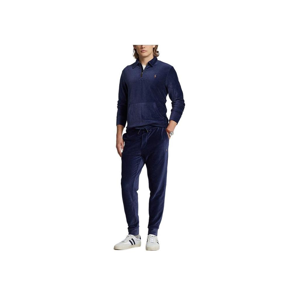 Polo Ralph Lauren Однотонный с вышивкой логотипа Свитшот с воротником поло и длинными рукавами Мужской свитшот Темно-синий MNPOKNI16822848-410