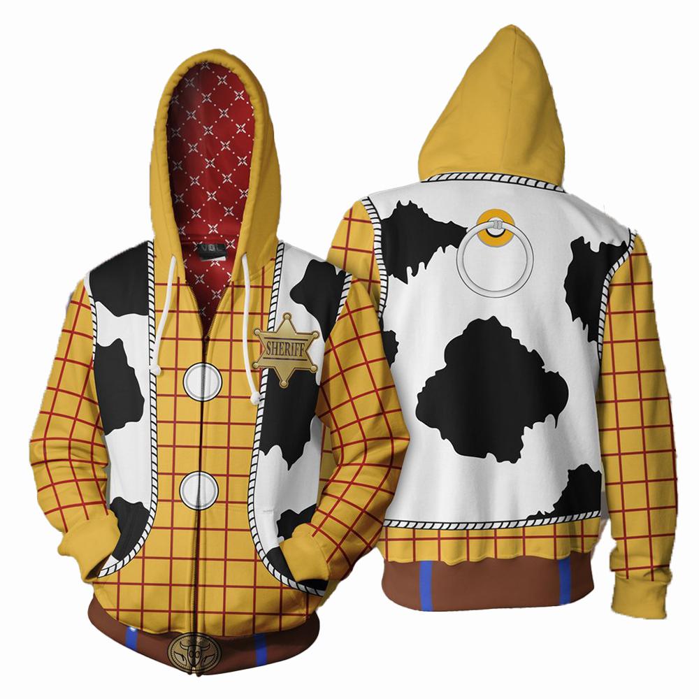 Animated Movie Cosplay Costume Hoodie Coat Western Cowboy 3d Digital Print Yellow Checkered Cow Sweatshirt Halloween Jacket