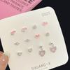 1Set Korea Cute Pink  Heart Little Stud Earrings Sweet Cool Love Zircon Ear Studs Aesthetic Earrings Girl Jewelry Gift