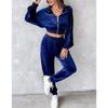 Women's Fall/winter Casual Zipper Button Velvet Suit