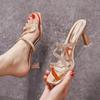Fashion Luxury PVC Rhinestone Sandal Summer Open Toe Sandals Sexy High Heel Lady Shoes Concise Slip-on Slides Party Dress Sandalias