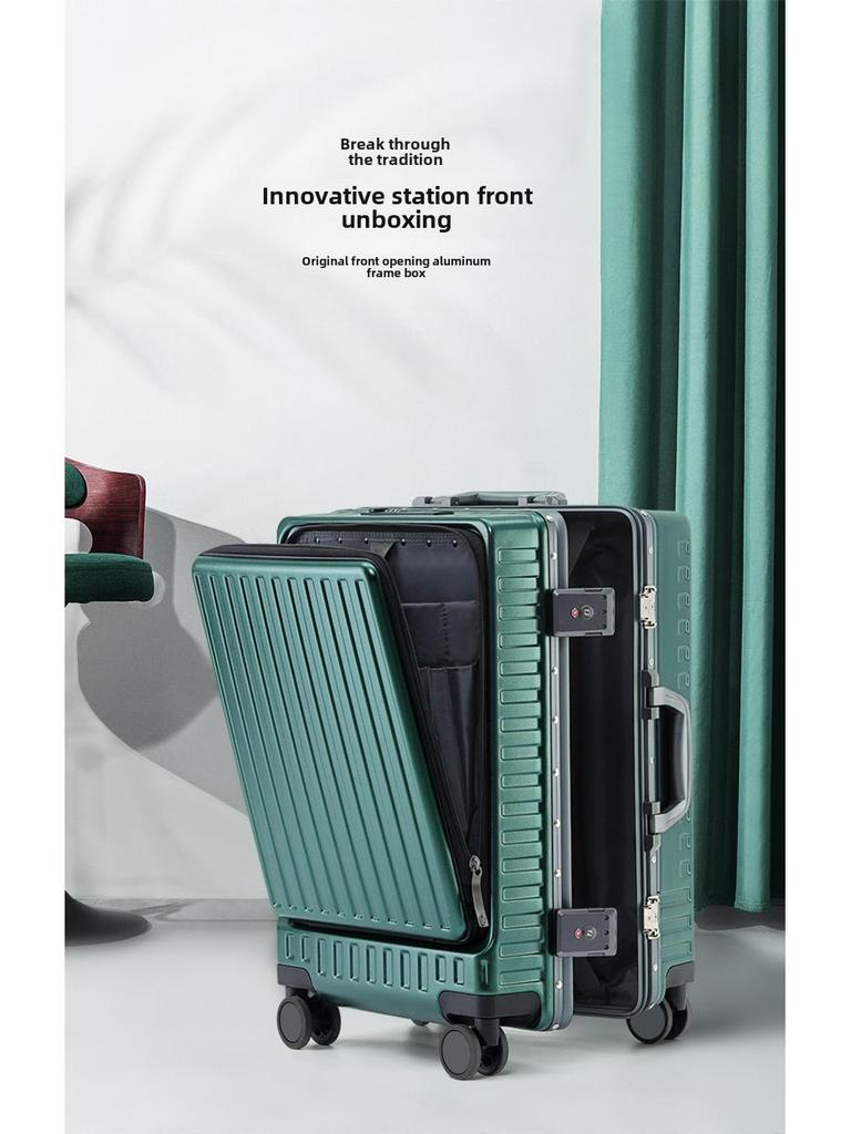 Aluminum Frame Front-Opening Multifunctional Suitcase with Password Lock