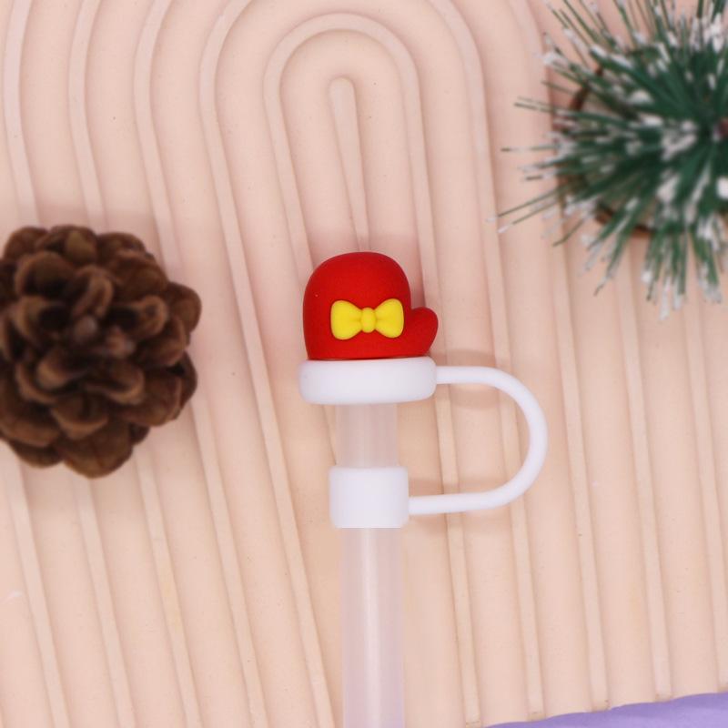 1pc Christmas Straw Cover Caps Silicone Straw Tips Protectors for 10mm 8mm Drinking Straws Reusable Cute Straw Toppers Cup Cover
