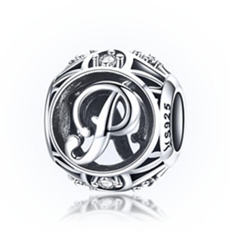 BAMOER Круглые шармы из стерлингового серебра 925 "Латинский алфавит"