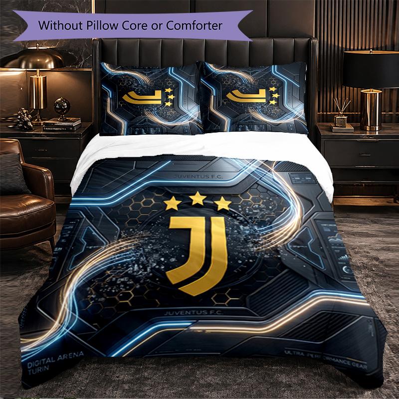 Juventus FC Pattern 3 Pieces Bedding Set Soft Microfiber Duvet Cover with Pillow Cases for Bedroom