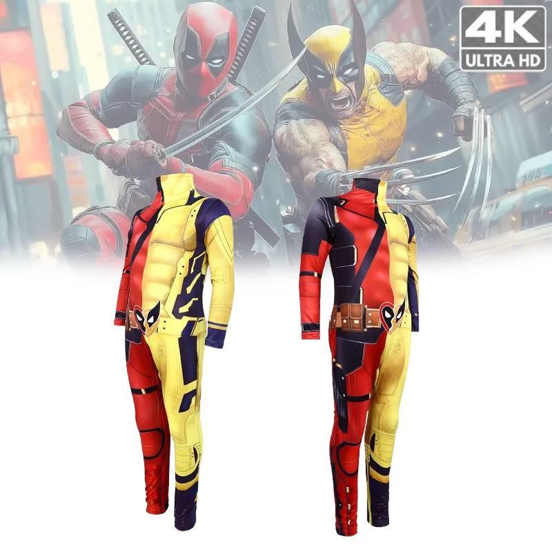 Marvel Deadpool Cosplay Suit With Wolverine Theme For Gaming And Character Role Play Characters Included)