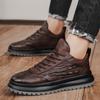 Fashion Men Faux Cowhide Crocodile Print Sneakers Casual Leather Shoes Men's Versatile Thick Soled Wear Resistant Shoes Men's Work Shoes