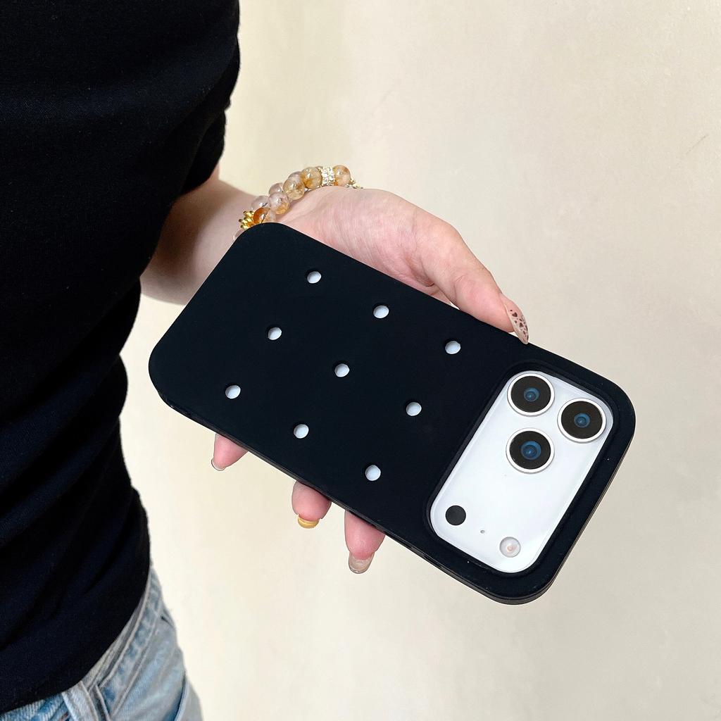 Hollow Dot Holes Soft Phone Case for iPhone Air 13 14 15 16 17 Pro Max Heat Dissipation DIY Mobile Cover with Shoe Decorations
