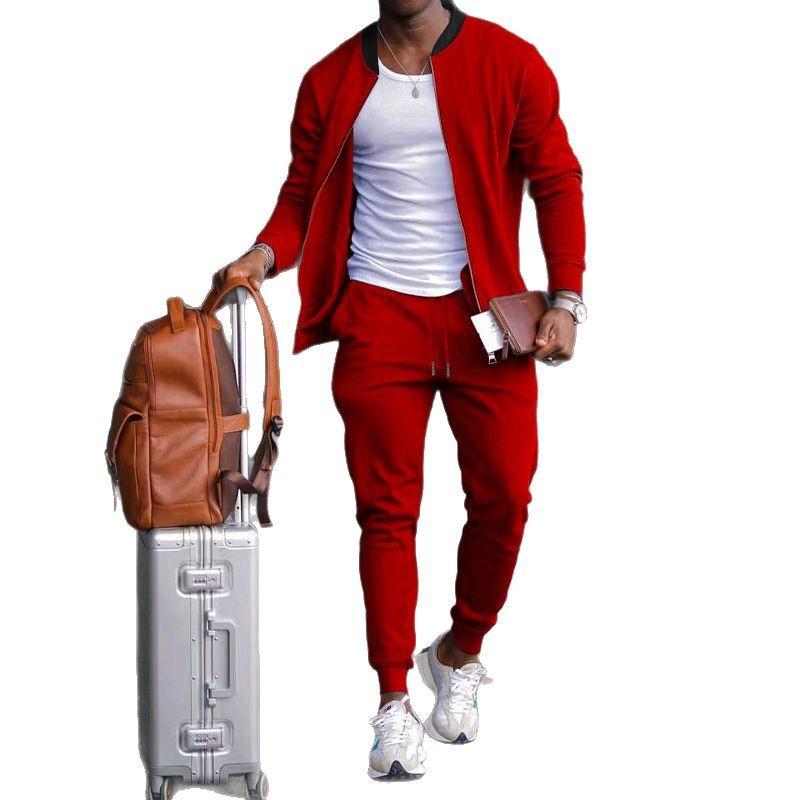 Mens Casual Sportswear Set Lightweight Cotton Blend Tracksuit Two Piece Outfit