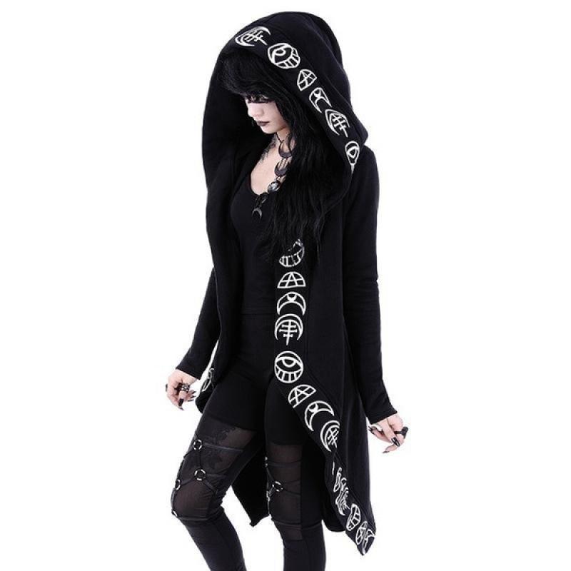 2024 Hot Selling Women's Punk Moon Print Long Sleeve Cardigan Hoodie