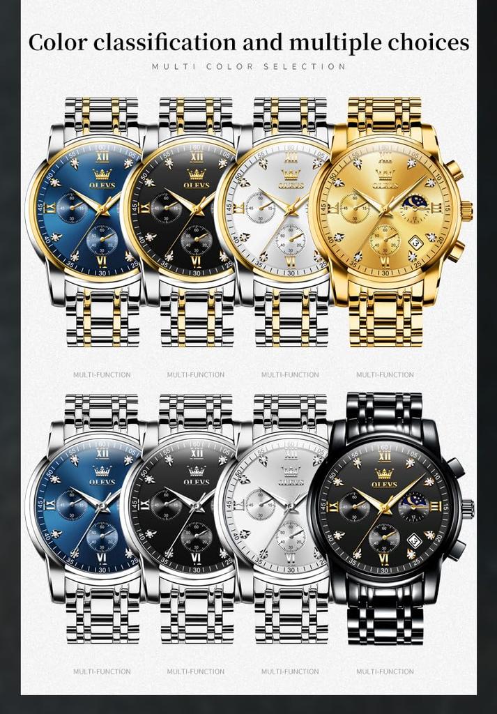 OLEVS Таймер фазы Луны Водонепроницаемые Светящиеся кварцевые часы с браслетом из нержавеющей стали Простые модные часы для мужчин золотые мужские
