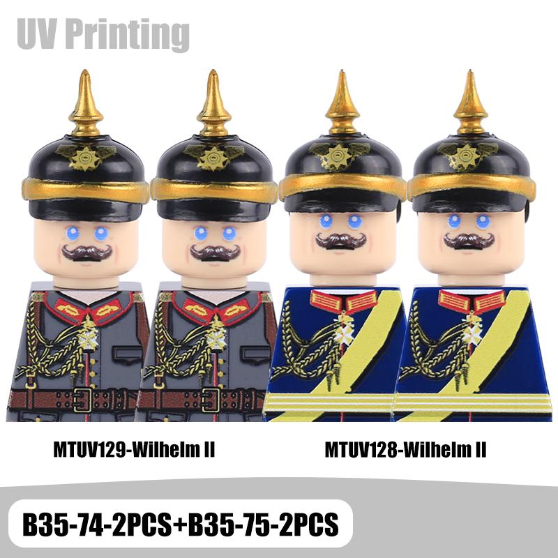 WW1 Prussia King Wilhelm II Building Blocks UV Printing German Leader Military War Army Soldier Figures Helmet Bricks Toys Gifts