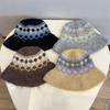 Autumn and Winter New Wool Blended Knitted Bucket Hat Women's Fashion Rhombus Contrasting Color Jacquard Thermos Hat