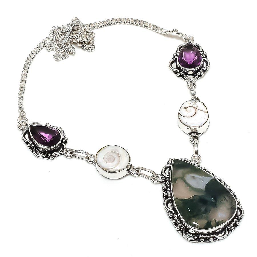 Натуральный индийский моховой агат, глаз Шивы, колье из стерлингового серебра 925 пробы 18" k5l56