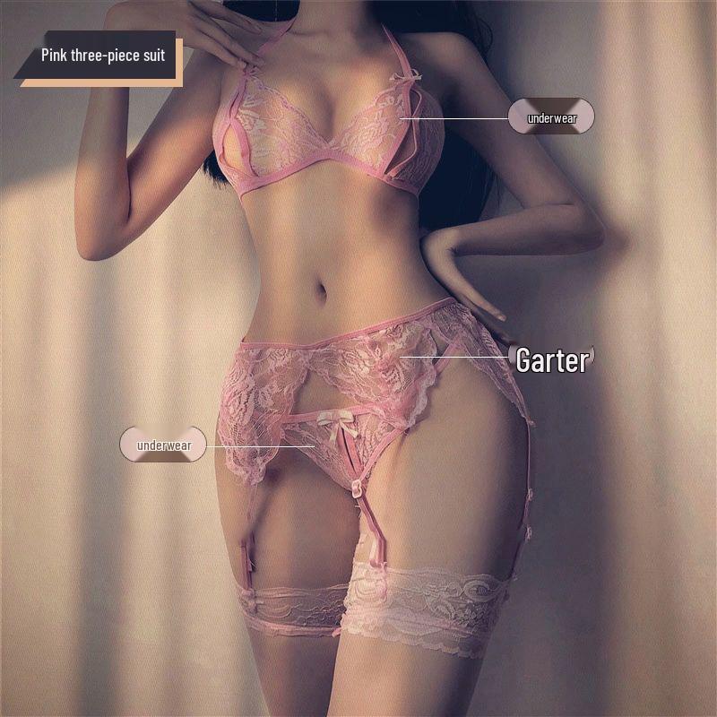 Соблазнительный кружевной комплект нижнего белья: Женский прозрачный бюстгальтер и трусики с разрезами