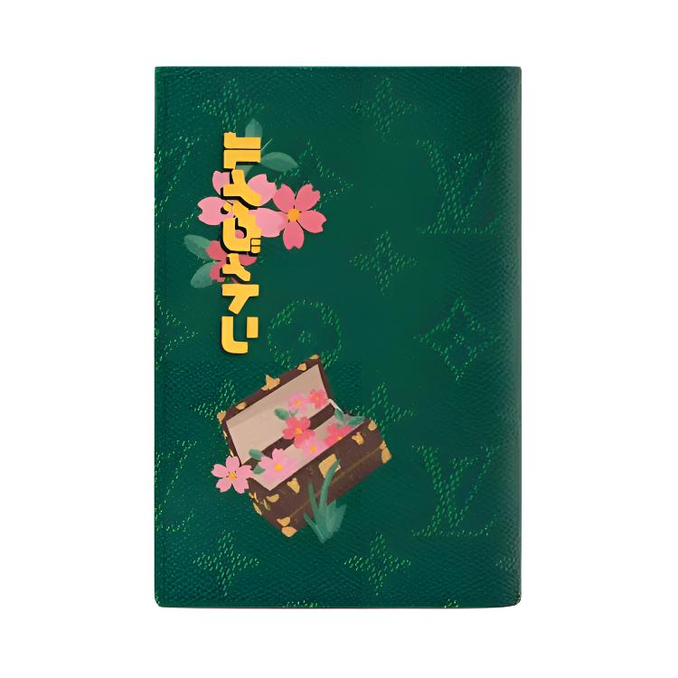 Louis Vuitton Коллаборация X Nigo Тисненый логотип Четыре слота для карт Монограмма Покрытие из канваса Держатель для паспорта Универсальный держатель для паспорта Зеленый M26293