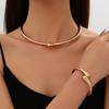 Elegant Geometric Ring & Smooth Choker Bracelet Set for Women - Fashionable European & American Style