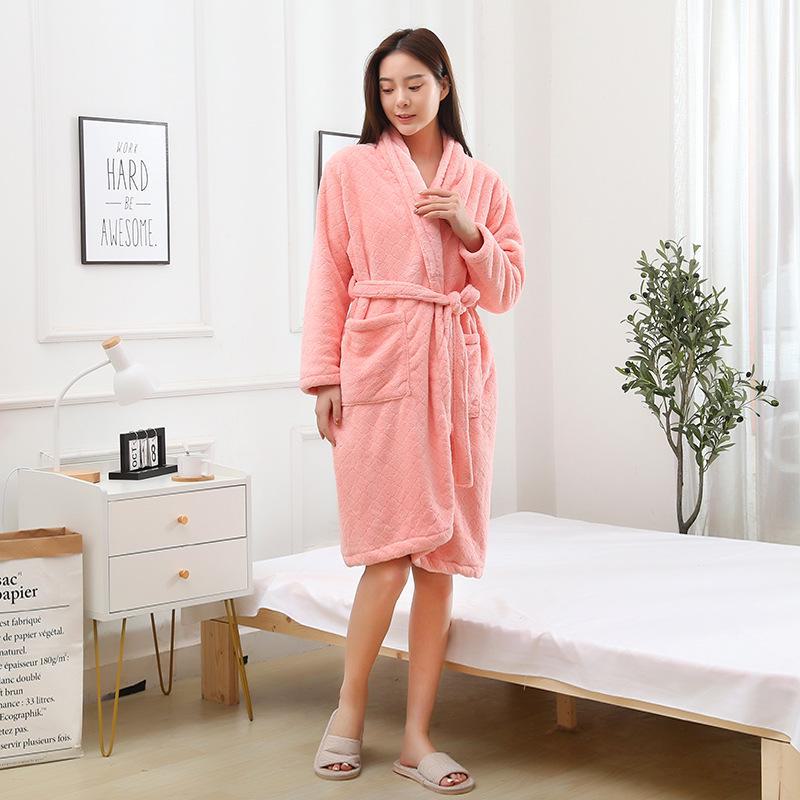 Мягкий и плотный коралловый флисовый халат для взрослых - унисекс, с длинными рукавами и лямками