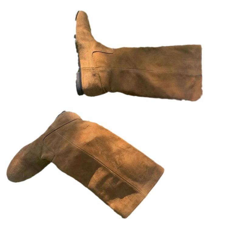 Версия из овчины~ Корейская версия замшевых сапог-труб с высоким голенищем в стиле вестерн для женщин на плоской подошве, визуально стройнящие, но сапоги до колена, сапоги-рыцари