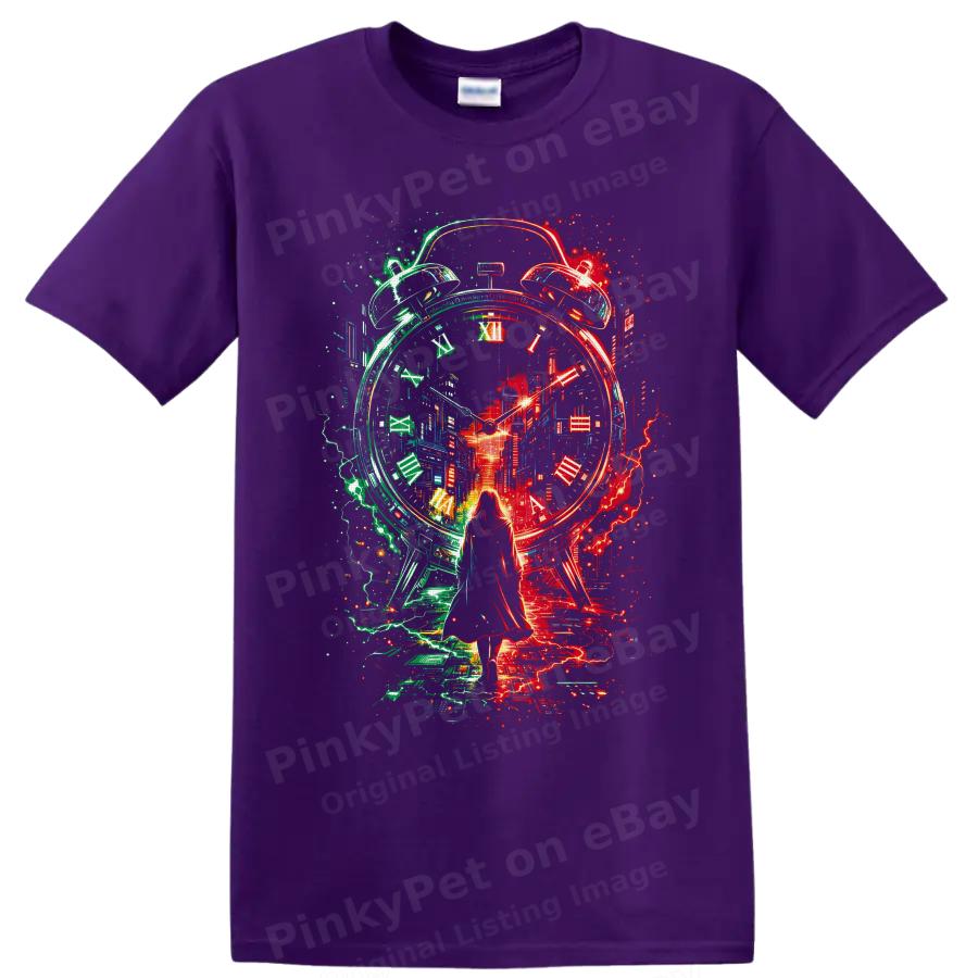 Surreal Clock City Woman T Shirt Neon Red Green Fantasy Art Graphic Tee Design