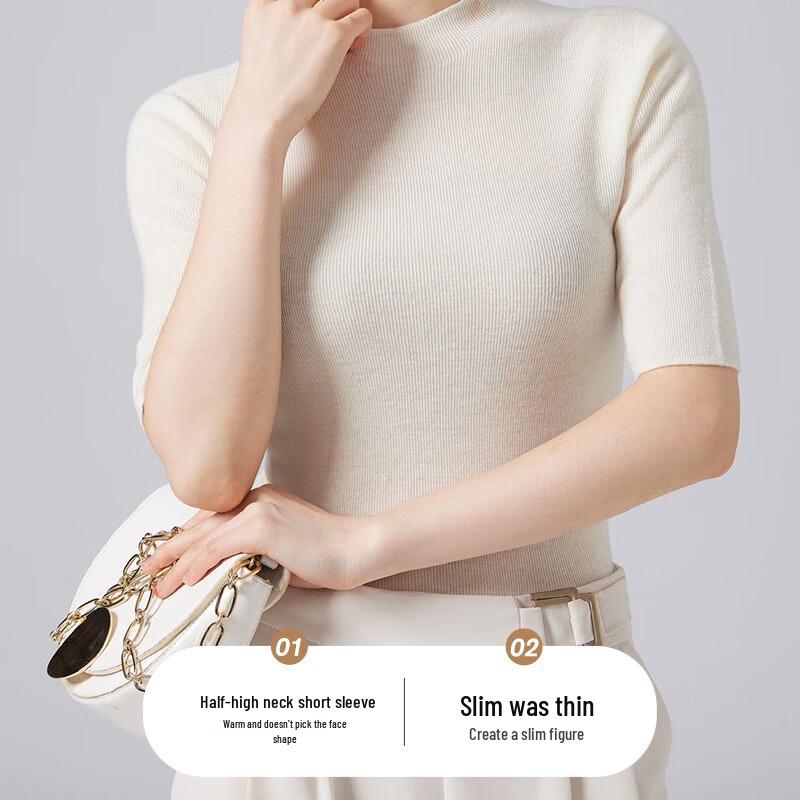 Fengxun Women's Pure Wool Slim Fit Mock Neck Knit Top