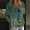 Women's Casual Fashion Loose Round Neck Retro Print Long Sleeve Top