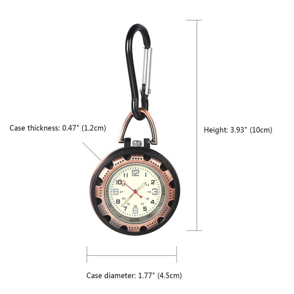 JEWELRYWE Pocket Watch Nurse Watch Keychain Luminous Dial Bag Clock Pocket Keychain Watch Carabiner Watch Pocket Watch Red