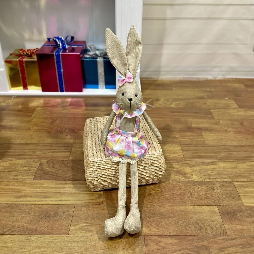 Easter Sitting Long-Legged Figurine Seated Decoration Scene Arrangement Crafted Fabric Piece Holiday Ornament