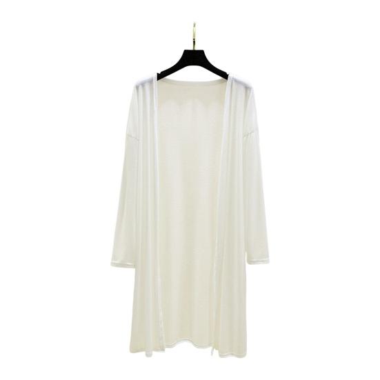 Женское повседневное пальто без воротника с длинным рукавом и открытой строчкой, кардиган средней длины, однотонное тонкое солнцезащитное пальто