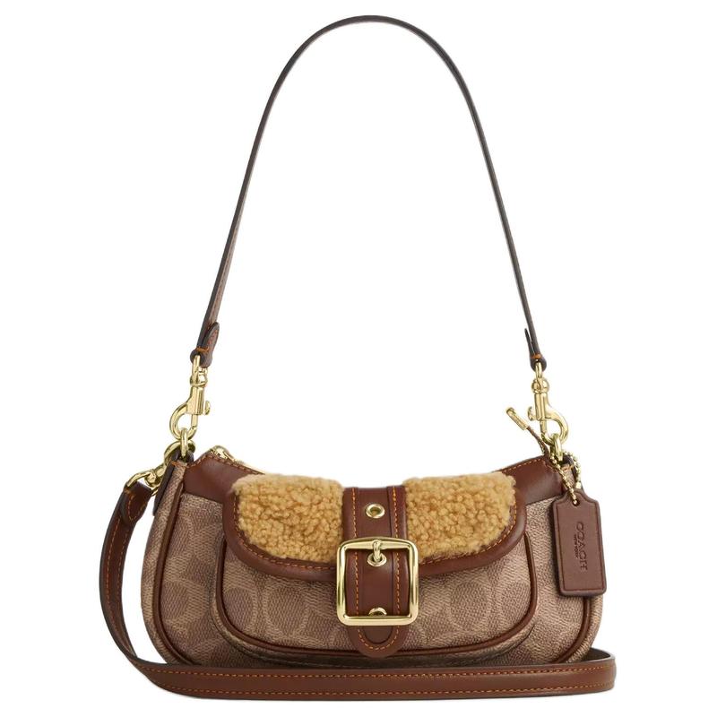 Coach Аштон 20 съемный плечевой ремень застежка-молния сверху покрытие + шерсть + гладкая кожа мини-сумка через плечо женская оранжево-коричневая