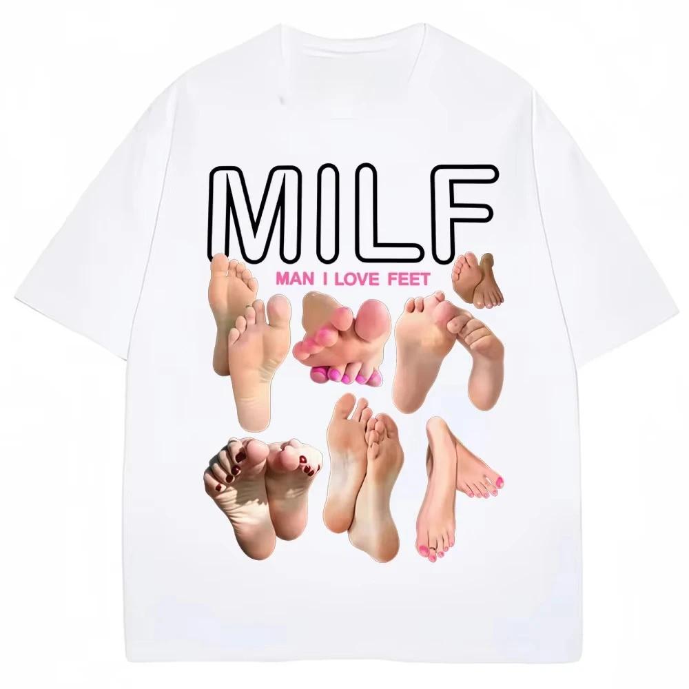 Mature Woman Man I Love Feet Funny Emoji T-shirt Men's Humor Fashion Soft Cotton Round Neck Oversized Casual T-shirt Street Tops