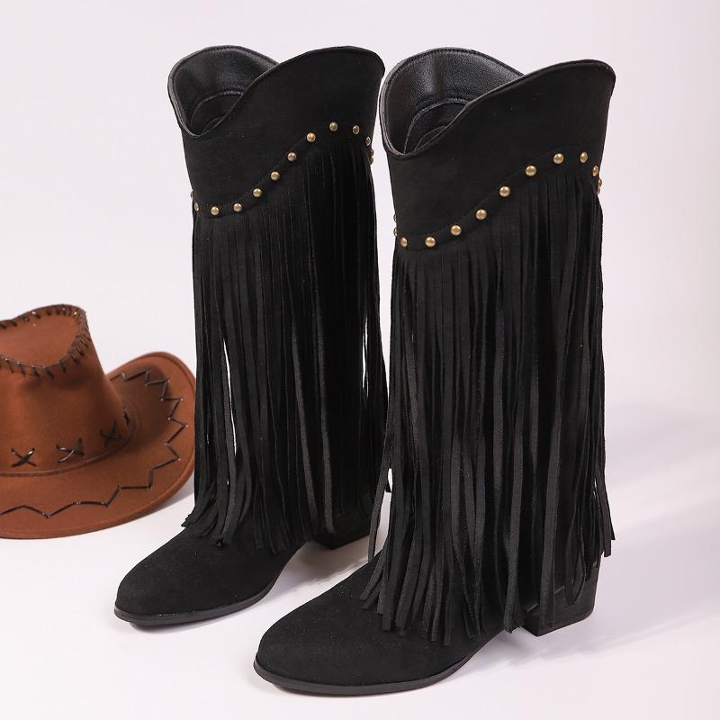 Модные осенние новые полусапоги Модные остроносые с кисточками и шипами Нескользящие износостойкие на молнии сзади Нескользящие одинарные ботинки