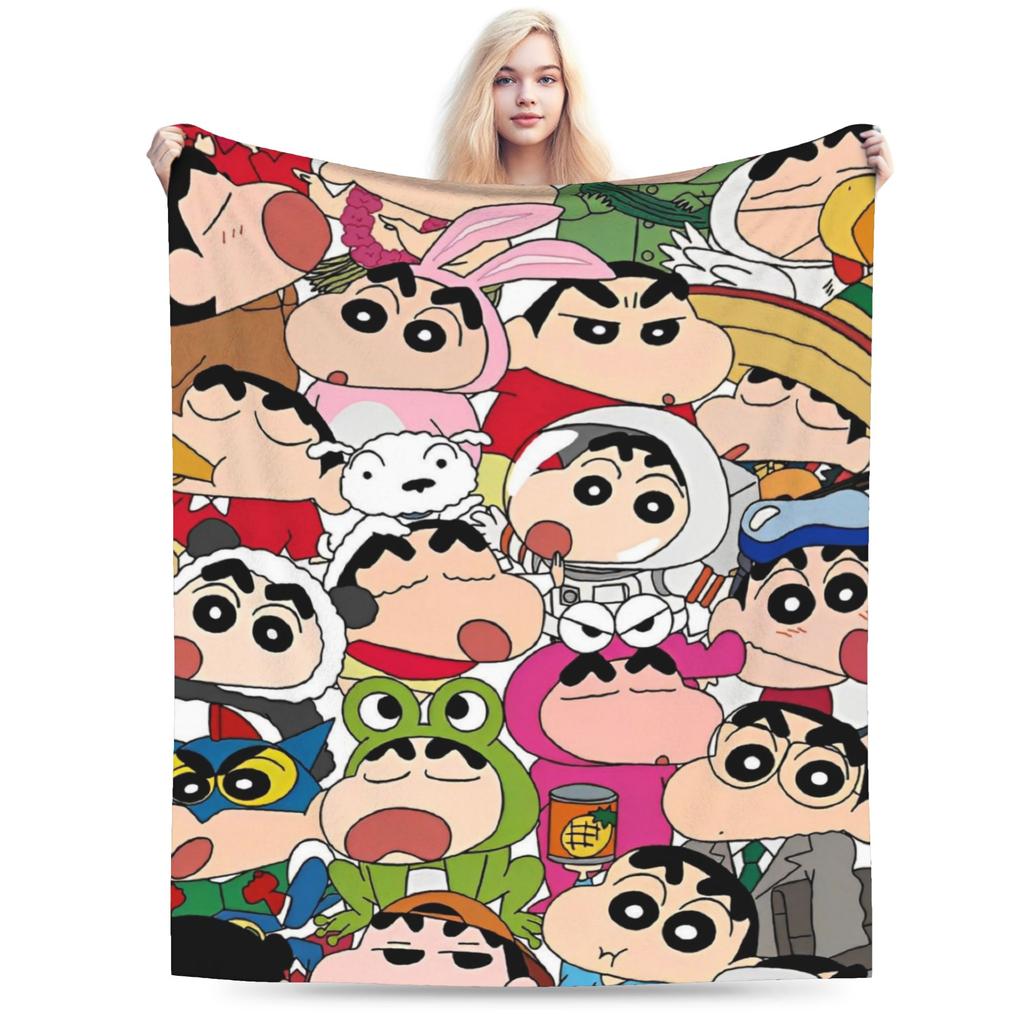 Crayon Shin chan Demon Slayer Fleece Throw Blanket Anime Blankets for Home Travel Warm Plush Thin Quilt