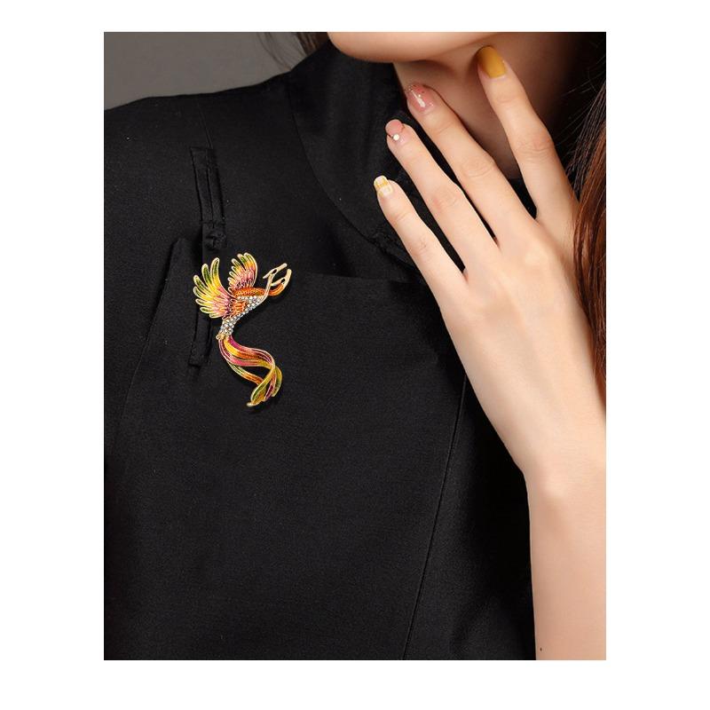 Chinese style, retro, enamel brooch, colorful phoenix, light luxury chest flower, women's brooch, suit jacket accessories