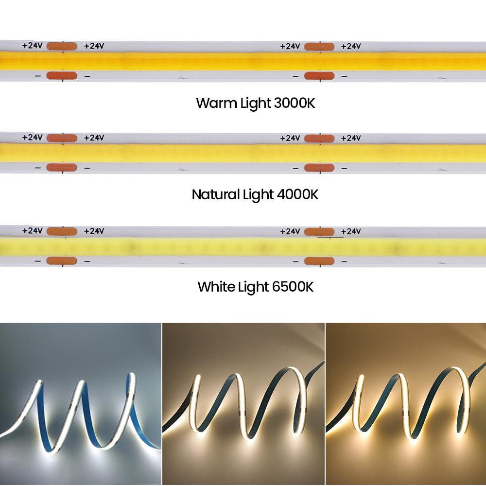 Светодиодная лента COB 12 В 24 В, 320 светодиодов/м, гибкая лента высокой плотности, 8 мм, FOB, лента, 5 м, 10 м, RA90, теплая природа, холодная белая линейная лента