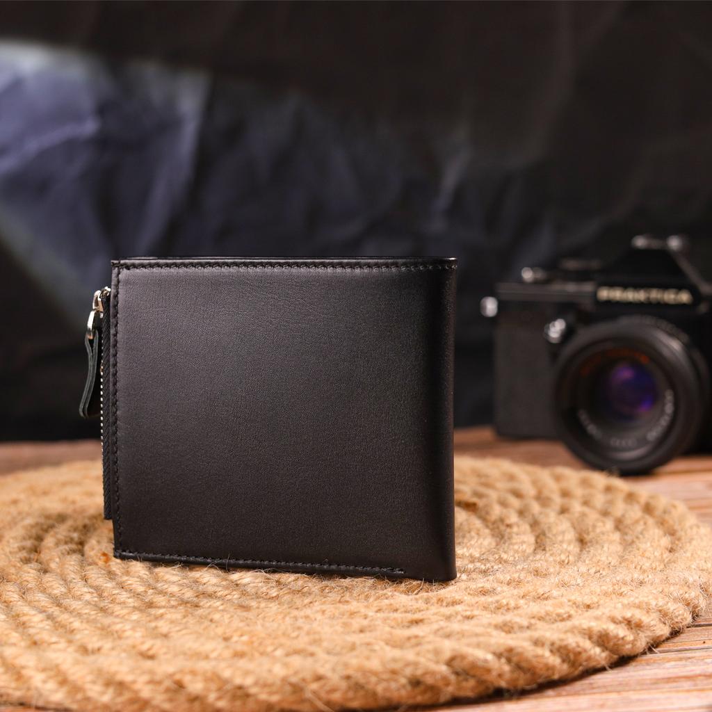 Стильный мужской горизонтальный кошелек из натуральной гладкой кожи CANPELLINI Purse 21505 Черный