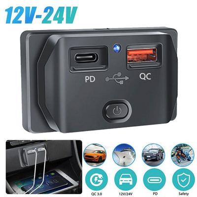 12 В 24 В PD Type C QC 3.0 USB быстрое зарядное устройство розетка с переключателем светодиодная розетка быстрая зарядка для автомобиля мотоцикла автофургона лодки