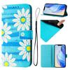 Blue Daisy Luxury Painted Leather Case Wallet Book Style Cover for Oppo A72/A52/A92 4G,A36 4G,Reno 8/9,Realme 8/9/10/11/12...