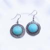 1 Pair Women Hook Round Style Shape Retro Bohemian Earrings Faux Turquoise Stainless