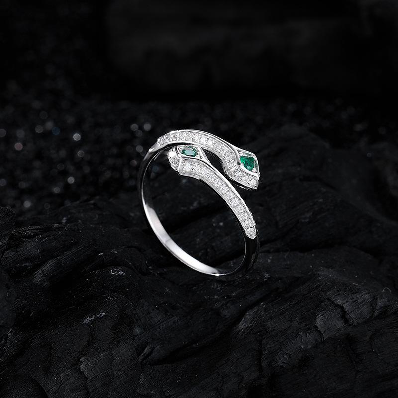 Изысканный корейский стиль S925 стерлингового серебра изумруд циркон серпентин открытое кольцо для женщин легкий роскошный нишевый дизайн изысканная мода