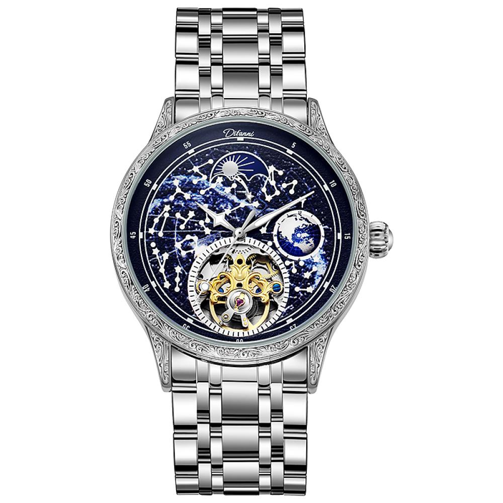 Dulunwe Механические часы Brilliant Starry Sky Luminous Tourbillon, уникальные мужские наручные часы Hollow Skeleton с автоматическим механизмом