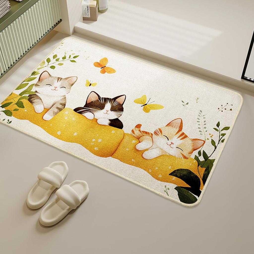 FAUOKAVER Entrance Stylish and Cute Yellow Three 40 x 60 cm Mat, Indoor/Outdoor, Cats,
