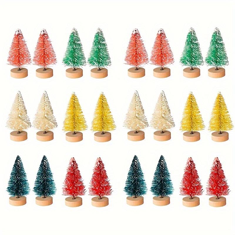Набор из 12 мини-искусственных елок с деревянным основанием - настольные елки-ершики для DIY-поделок и праздничного домашнего декора