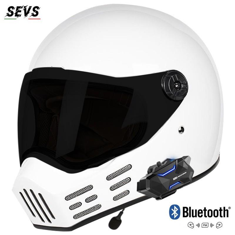 Full Face Motorcycle Helmet With 8-Rider Bluetooth Intercom Retro Pig Nose Design Cruiser Riders Unisex ABS