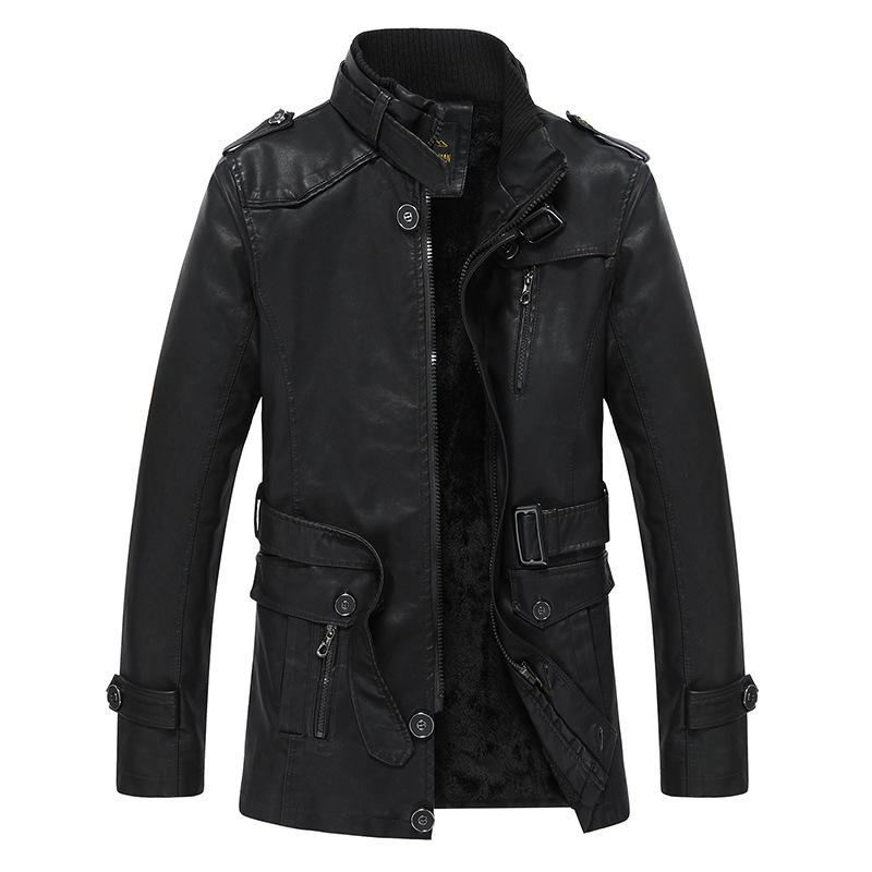 Luxury Men's PU Leather Jacket - Fleece Lined Warm Winter Coat for Casual Windproof Outfits