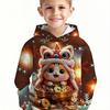 Boys' 3D Digital Printed Lion Cat Hooded Sweatshirt, Snowflake Star Holiday Design, Casual Pullover, Children's Gift