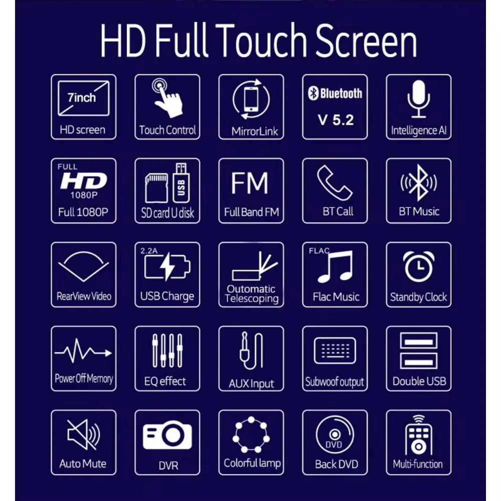 TOYOUSONIC 7inch Touch Screen Car Radio Carplay Android Auto Universal Multimedia Player Mirror Link BT USB 1 Din Car MP5 Player